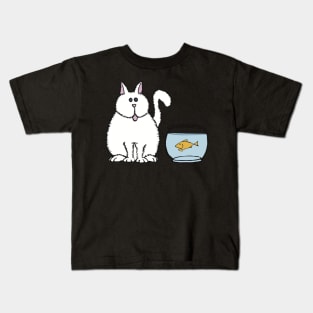 Cat fish and bowl Kids T-Shirt